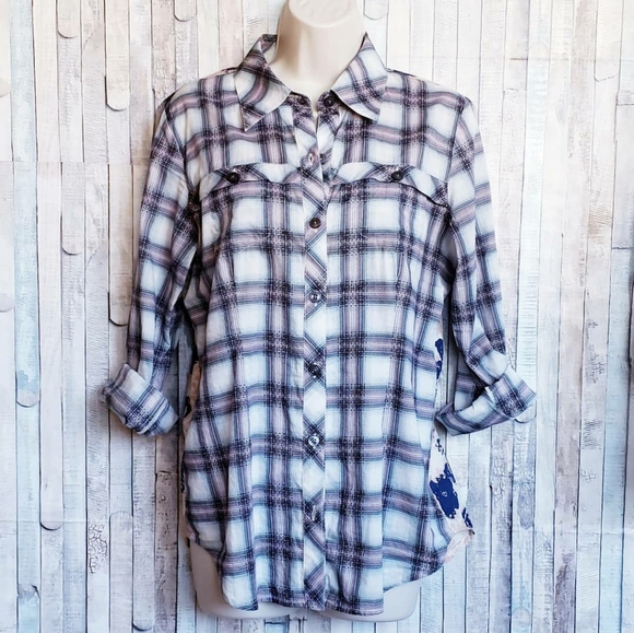 CAbi plaid and floral button down shirt - Picture 1 of 4